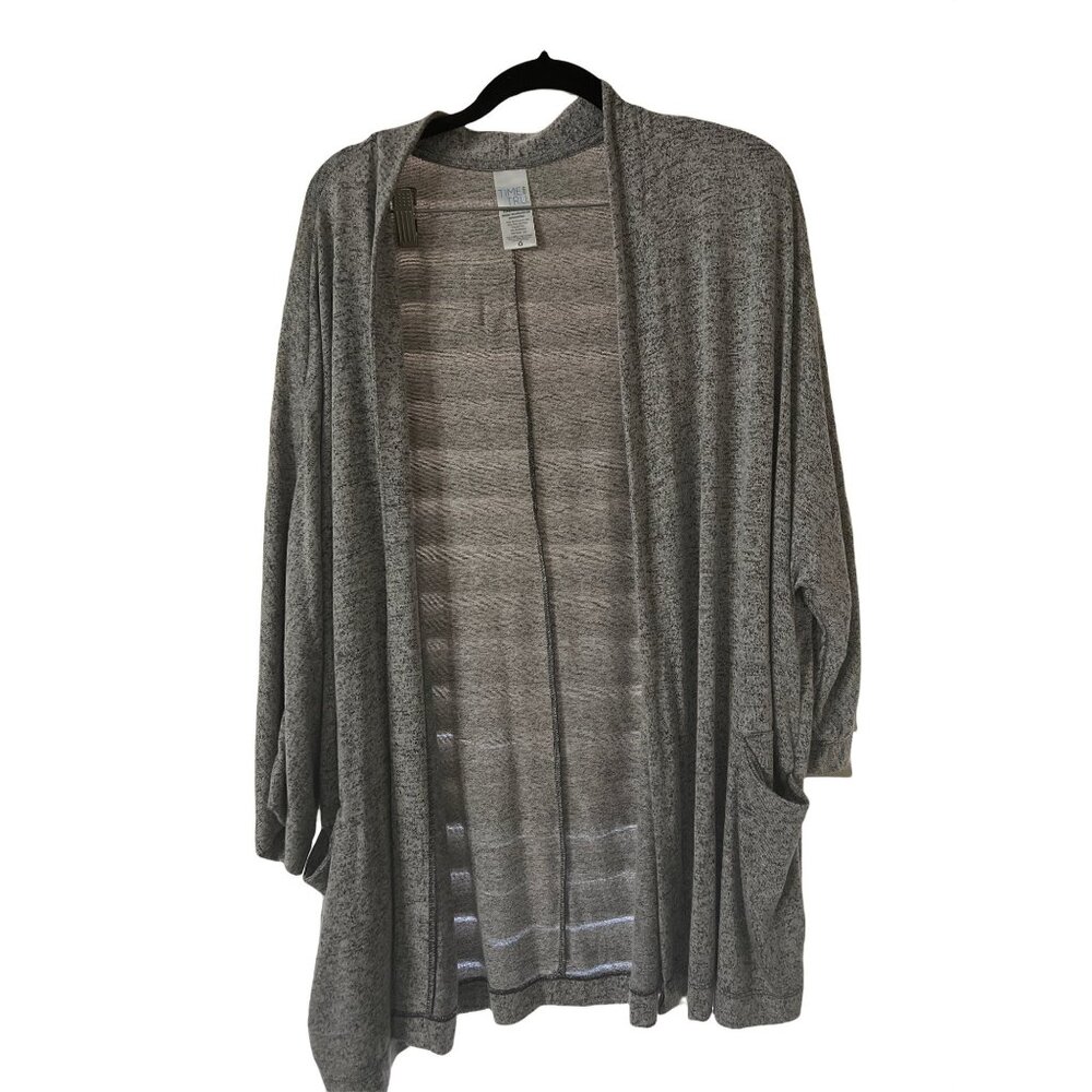 Time And Tru Womens Open Front Lightweight Gray Cardigan Sweater XXL/2X Soft Ble